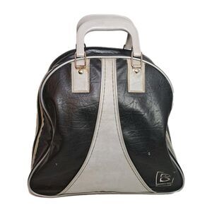 Vtg 1960s Brunswick Bowling Bag Black Gray Metal Ball Rack Zipper Closure Retro